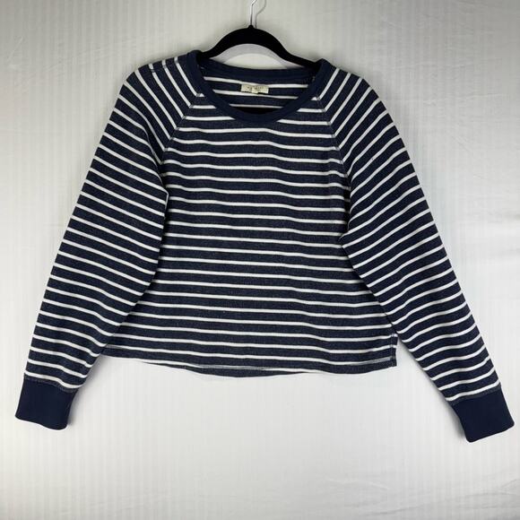 Mile(s) By Madewell Navy Blue & White Striped Pullover Sweatshirt Size Medium - Picture 1 of 8